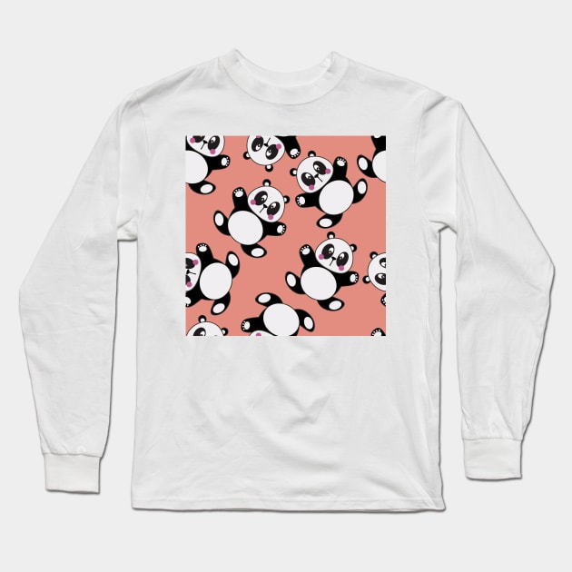 Cute Pandas Vector Art Kids Pattern Seamless Long Sleeve T-Shirt by MichelMM